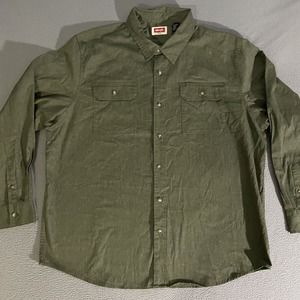 Wrangler Mens Button-Up Shirt Green Long‎ Sleeve Flap Pockets 2XL